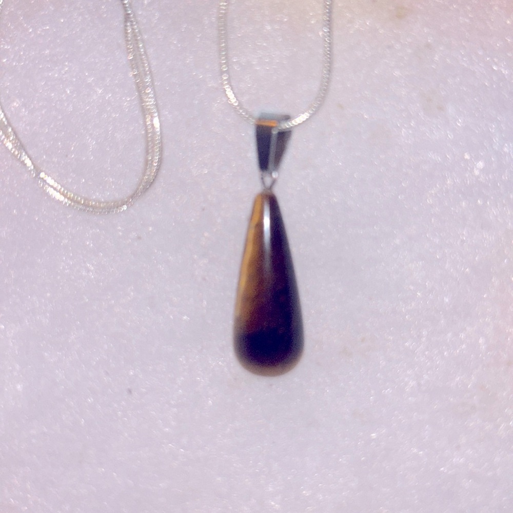 Boho hippie Tiger 🐅 Eye Sterling Silver Necklace 16”